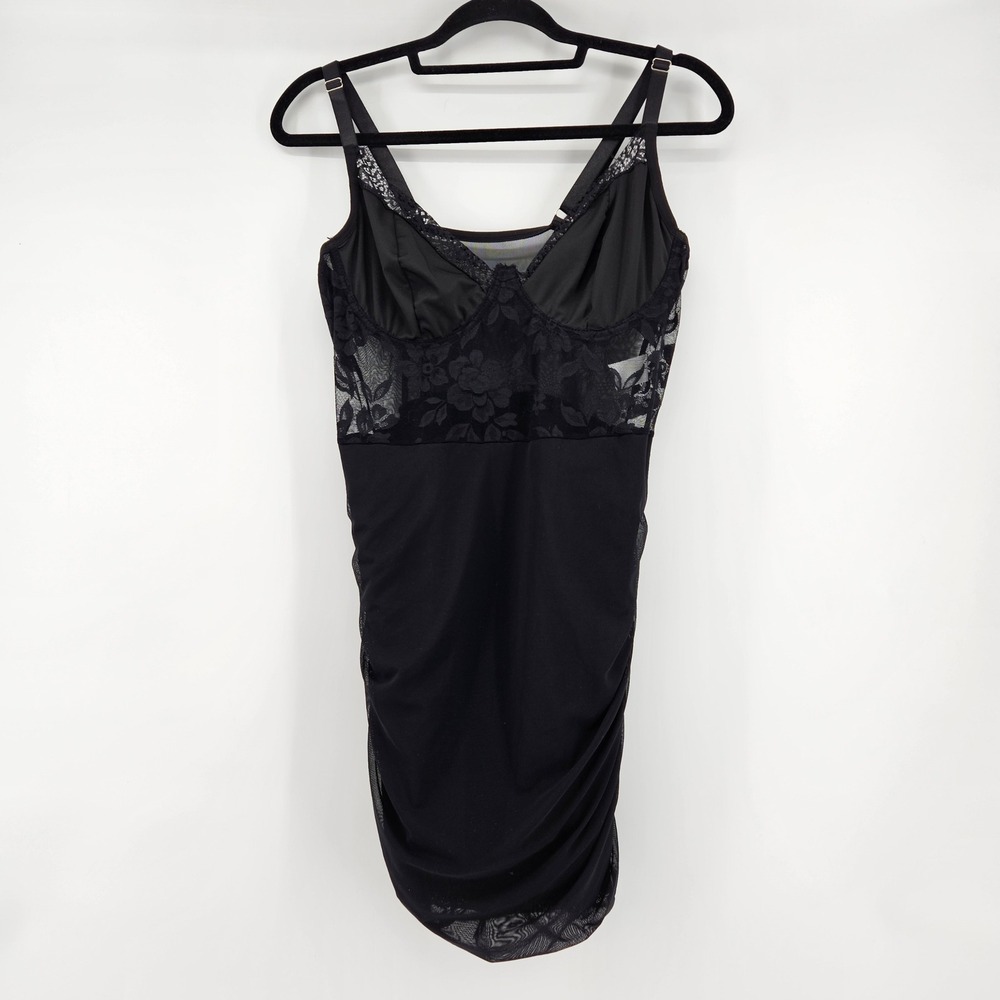 Whimsigoth Black Lace Trim Ruched Bodycon Slip Dress 1XL Baddie Date Night
